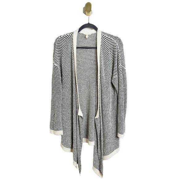 Eileen Fisher Classic Boucle Striped Waterfall Cardigan Black and White Medium - Picture 2 of 6